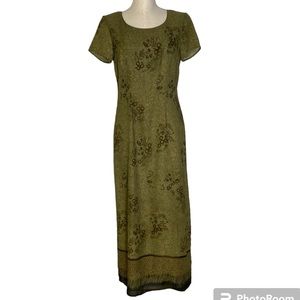 AGB Byer California 90's green floral short sleeve lined maxi dress size 6